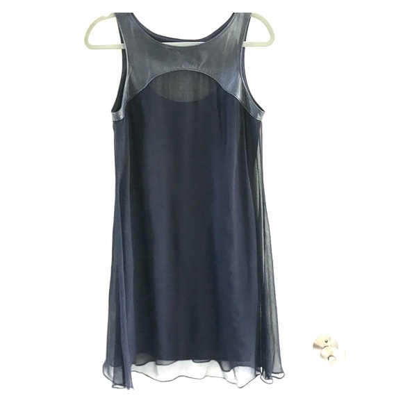 Bailey 44 Dresses & Skirts - Bailey 44 navy Dress Sleeveless Leather Chiffon M